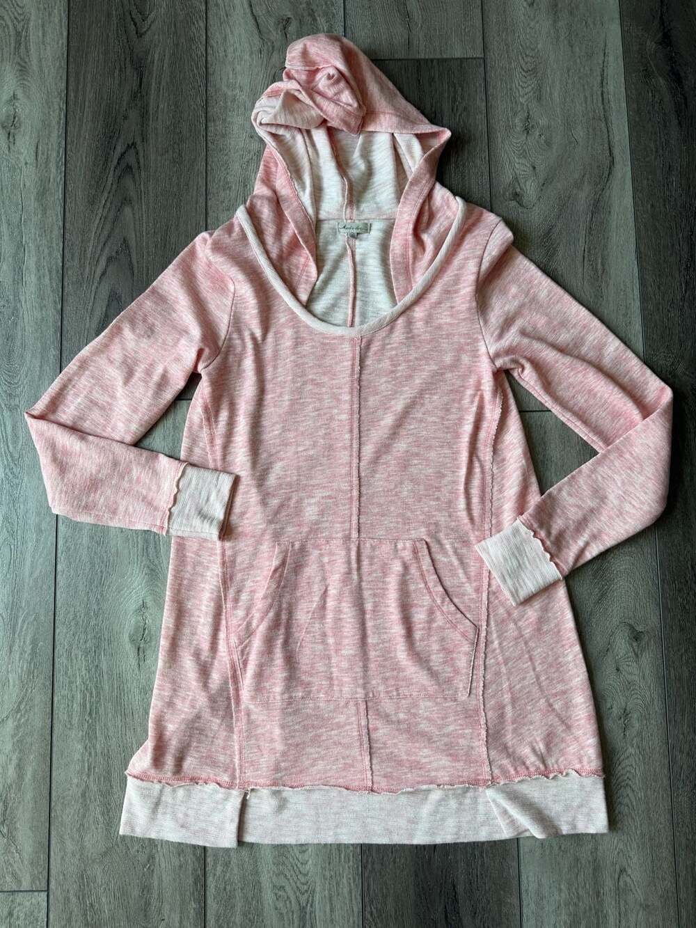 Mod-O-Doc Hoodie Size XS Pink Space Dye Raw Edge Pullover